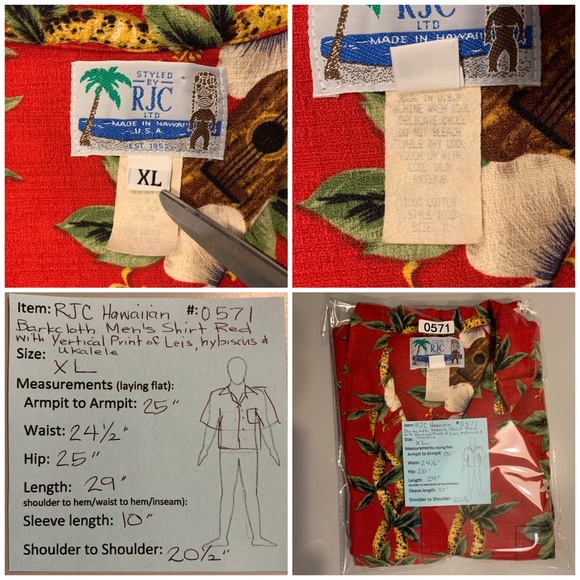 🌴 RJC Hawaiian Barkcloth Shirt Ukulele size XL 🌴 - Picture 11 of 12